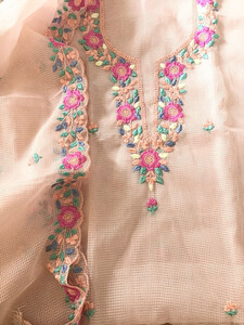 Soft Kota Organza Embroidered Suit - Peach